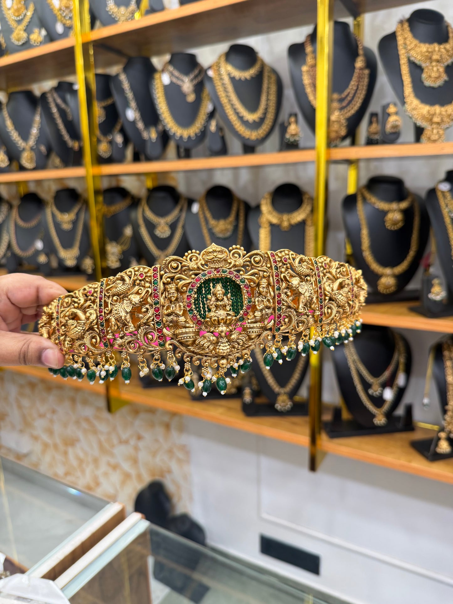 Gorgeous Gajalakshmi hipbelt with green beads