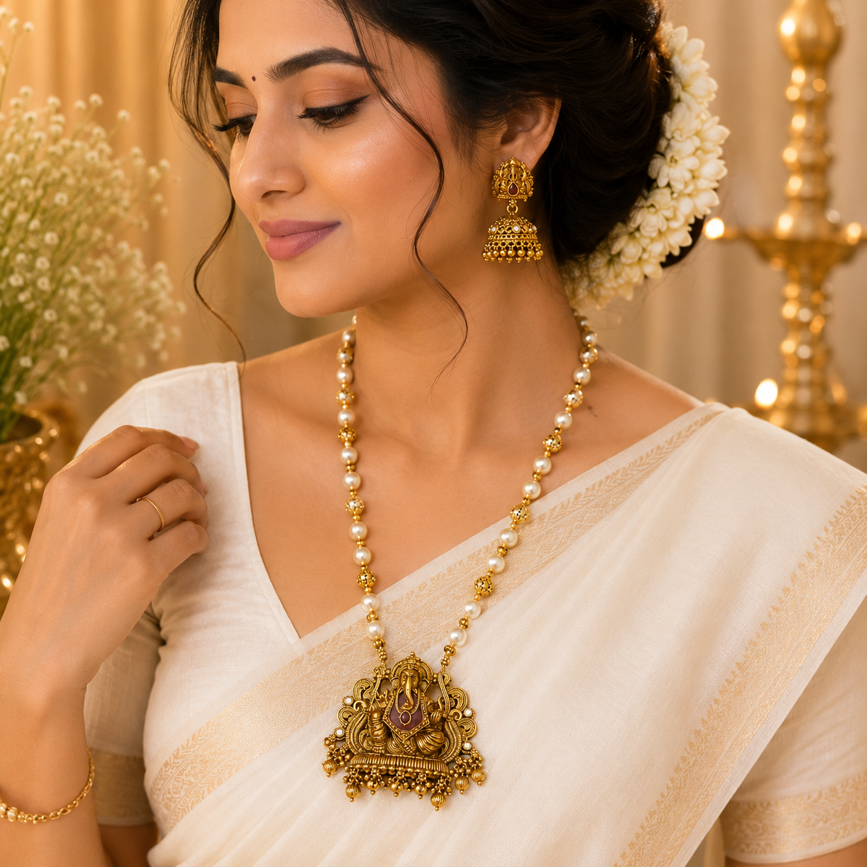 Ganesha Regal Pearls Pendant Chain