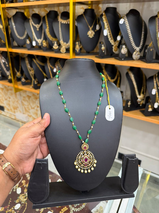 Green beads mala with stone pendant