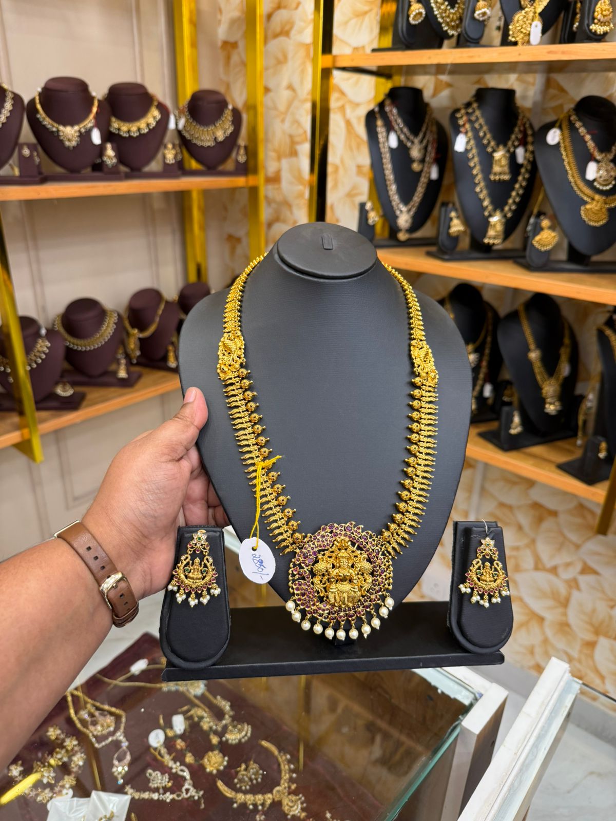 Lakshmi with ruby stone haram with pearls