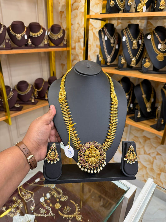 Lakshmi with ruby stone haram with pearls