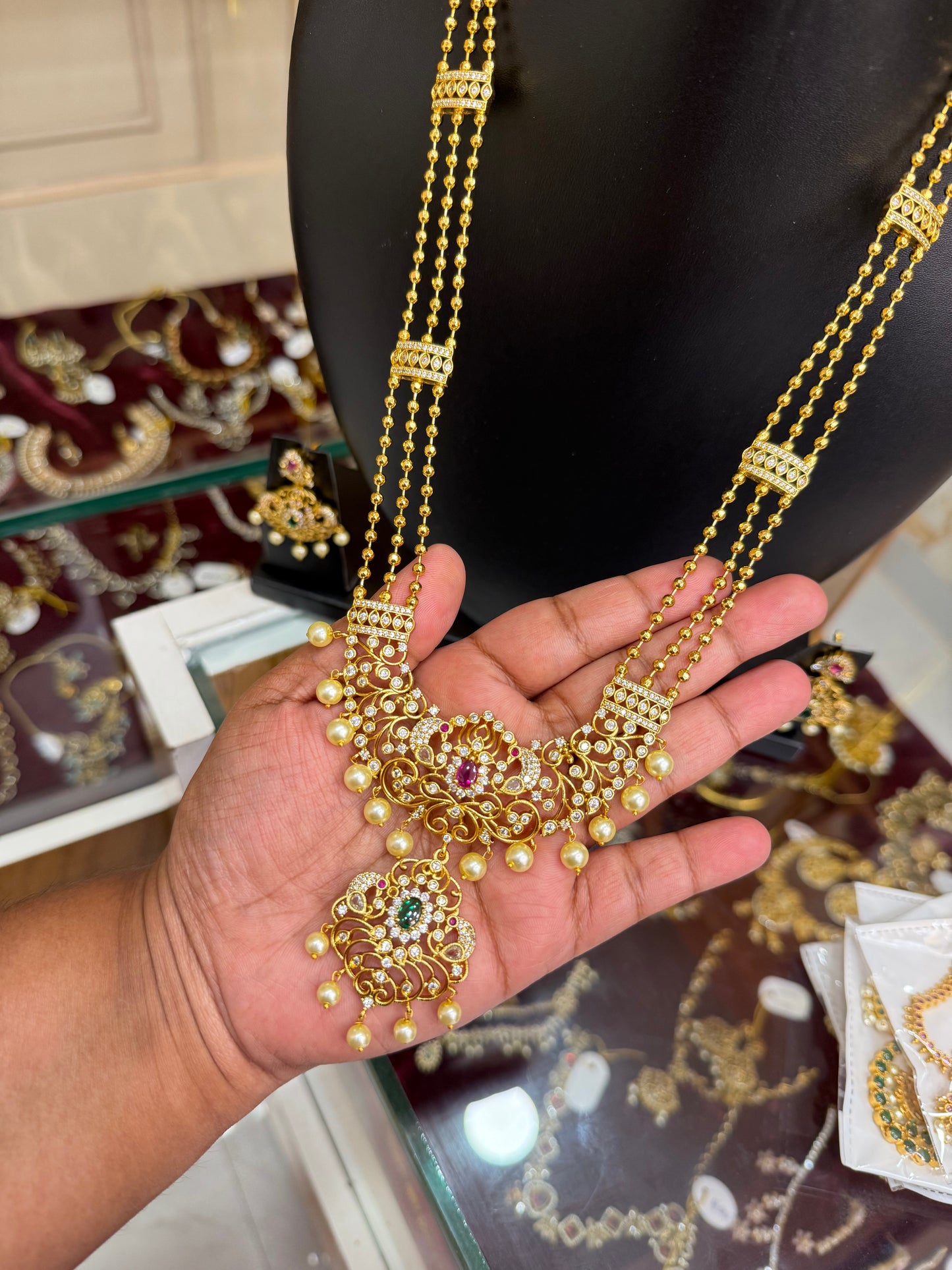 Traditional gold replica stone with pearls haram