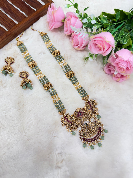 Gorgeous Lakshmi pastel green beads haram