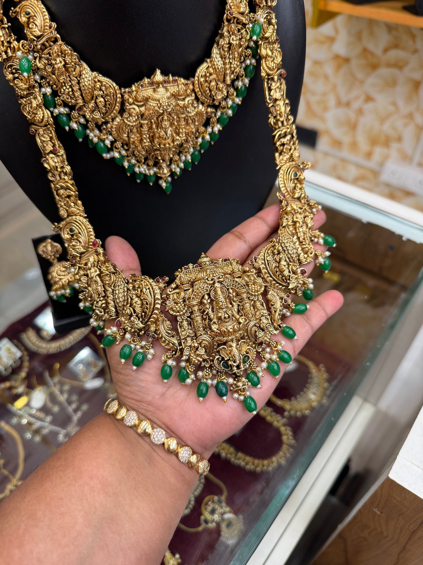 3D Bridal Lakshmi combo set with green beads
