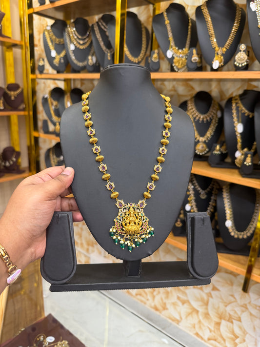 Elegant Lakshmi haram with green beads