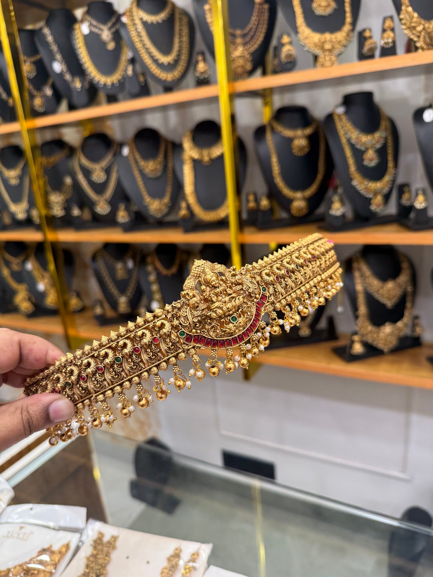 Antique Lakshmi hipbelt with golden beads