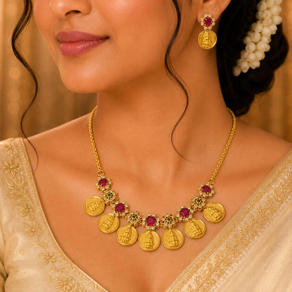 Ruby Majesty Lakshmi Coin Necklace