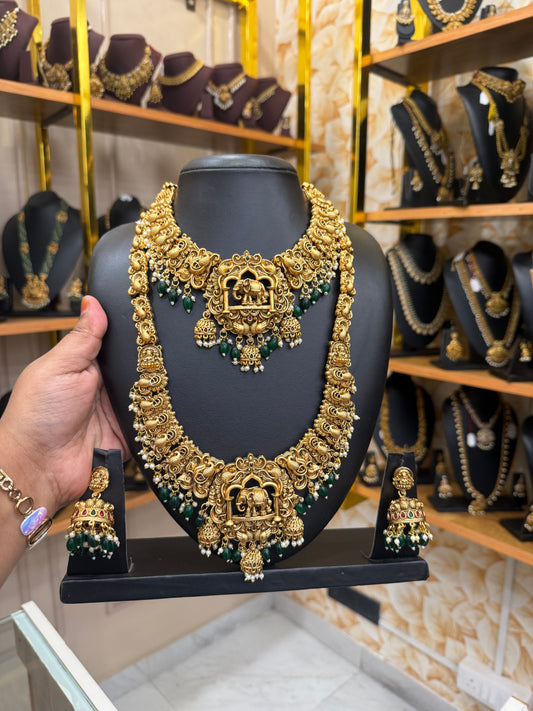 Gorgeous green beads jumka bridal combo set