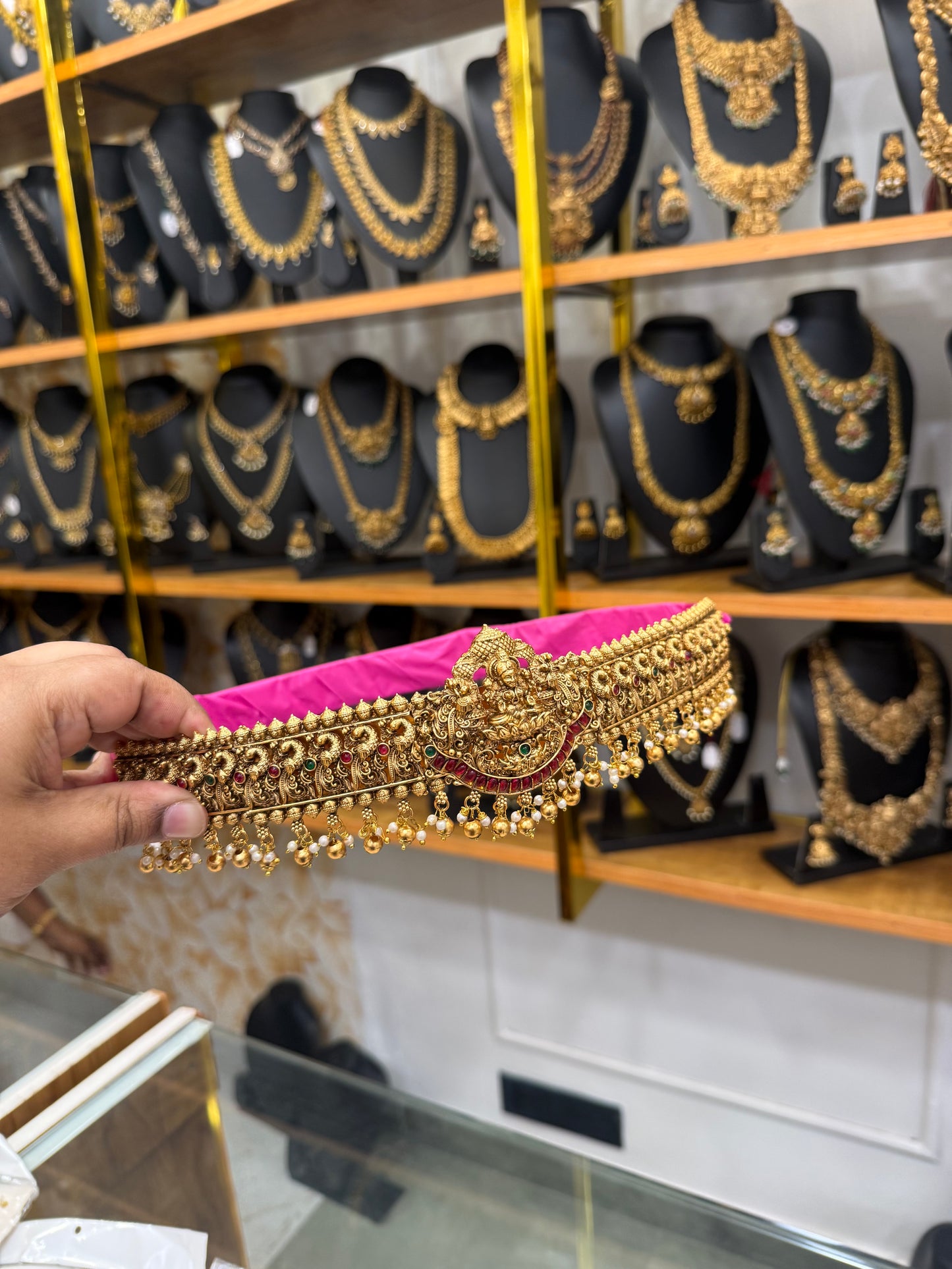 Antique Lakshmi hipbelt with golden beads