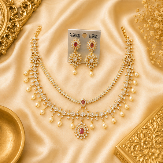 AD pink and white stone necklace