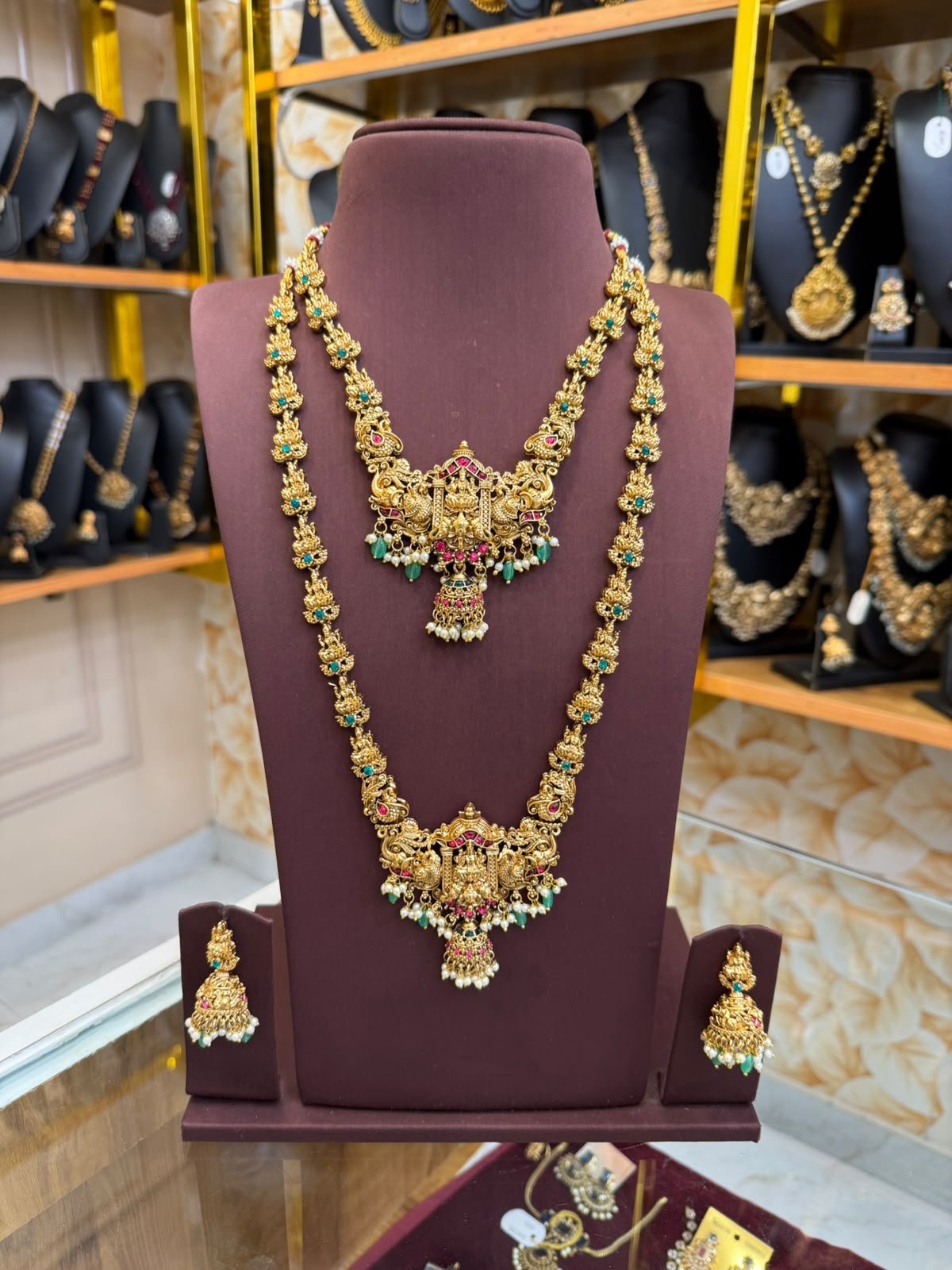 Aadhira Lakshmi Bridal Combo Set With Green Beads