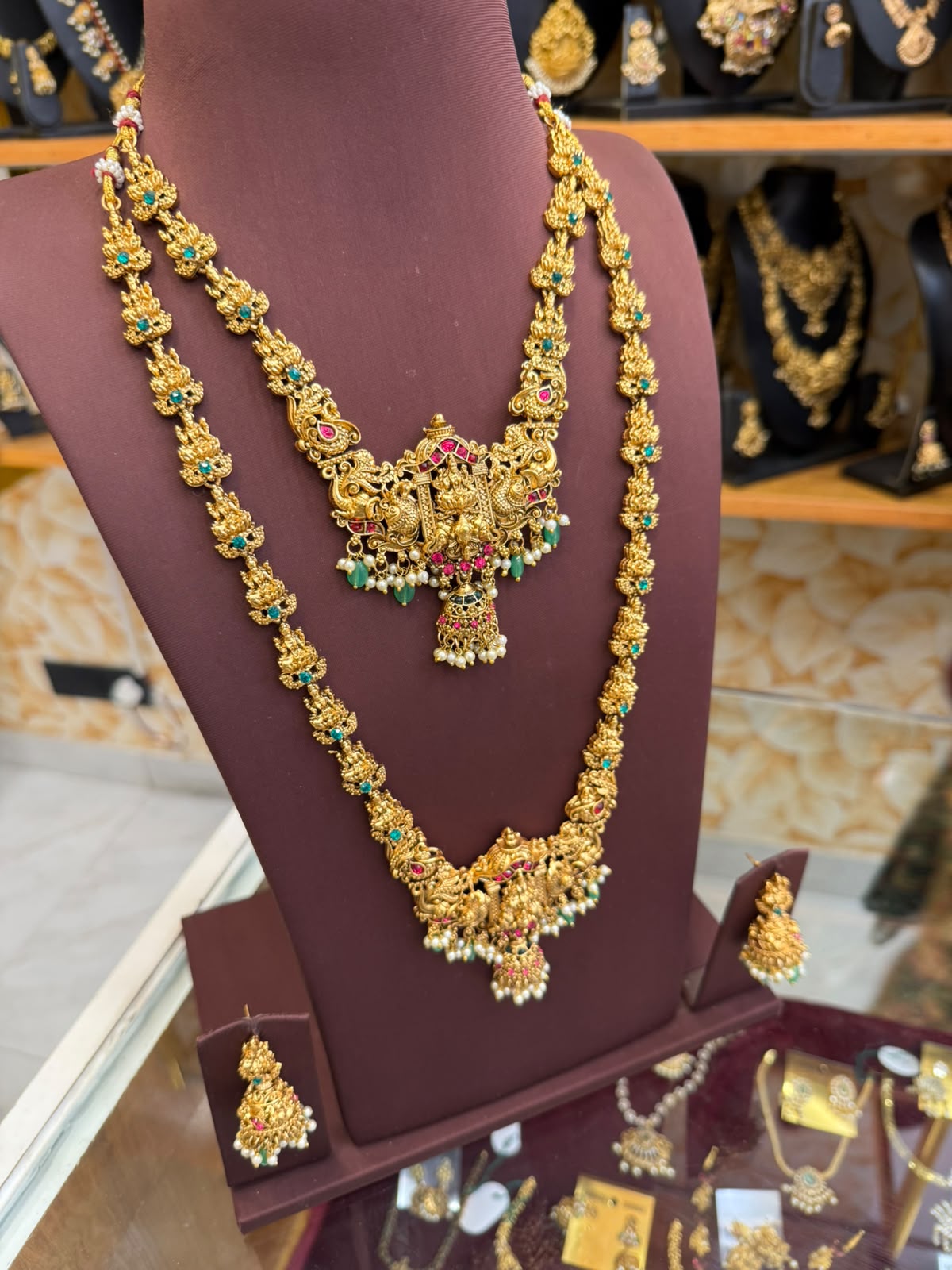 Aadhira Lakshmi Bridal Combo Set With Green Beads