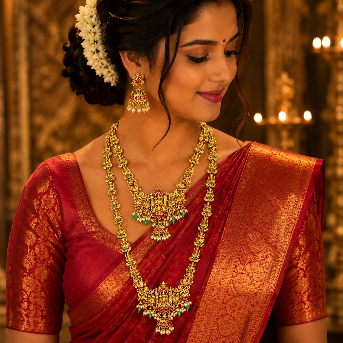Aadhira Lakshmi Bridal Combo Set With Green Beads