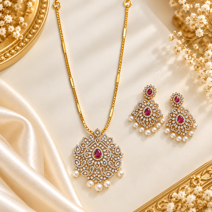 Aaradhya AD Stone Ruby Pendant Haram