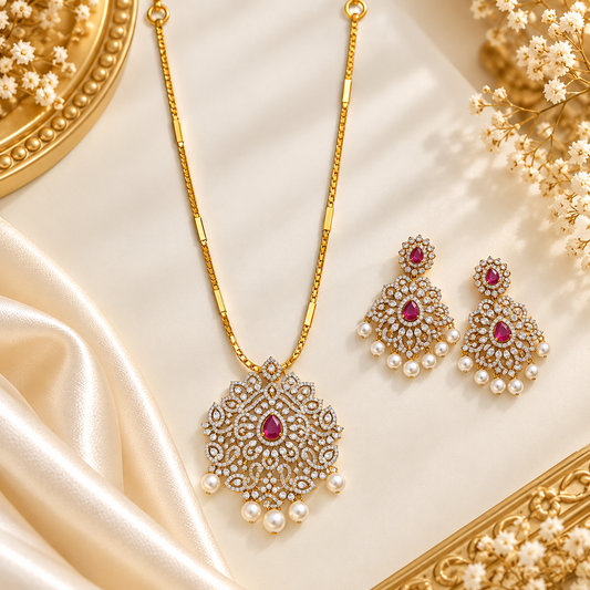 Aaradhya AD Stone Ruby Pendant Haram