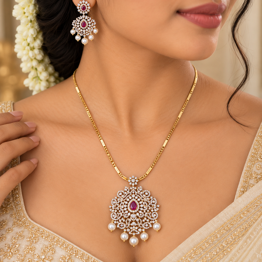 Aaradhya AD Stone Ruby Pendant Haram