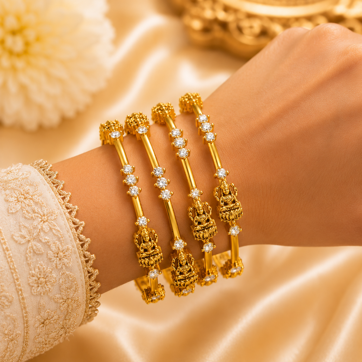Antique Lakshmi Stone Bangles (4pcs)