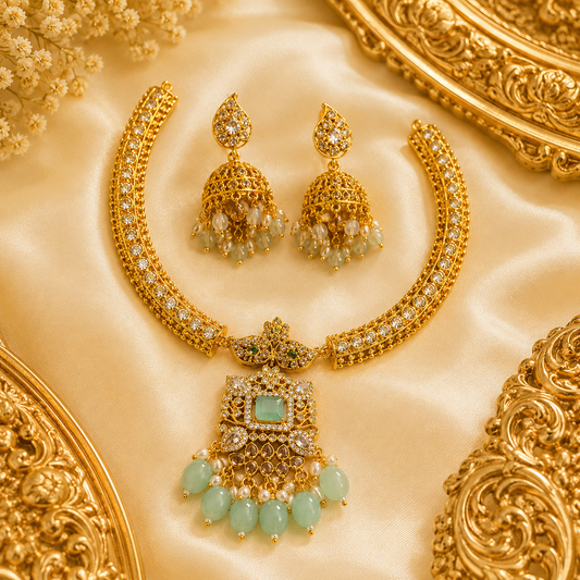 Avyara Pastel Green Stone Necklace