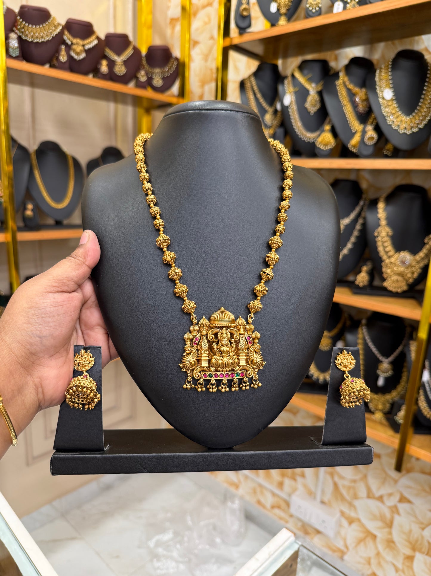 Lakshmi golden Muthu mala with jumka