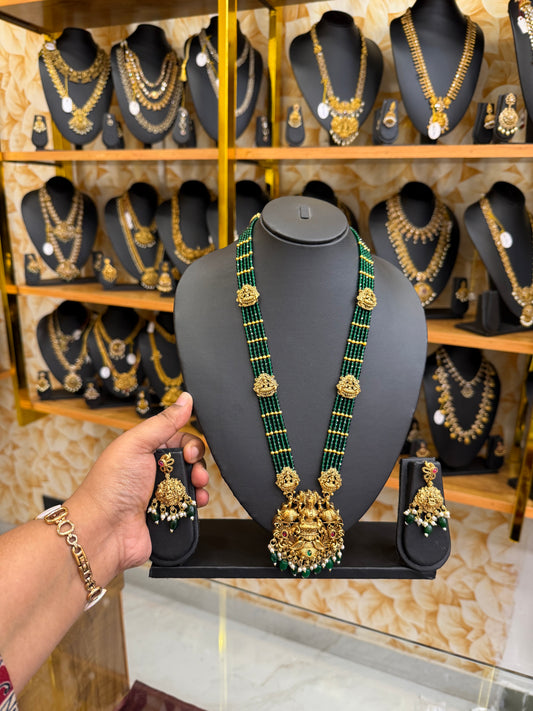 Green beads Lakshmi antique finish haram