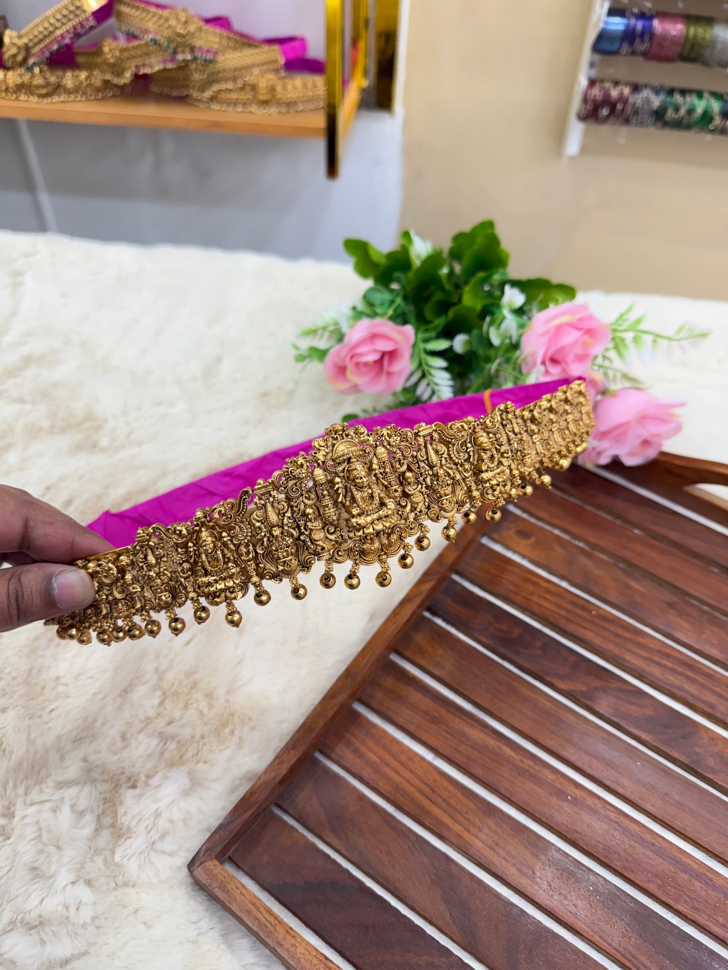 Plain gold finish Lakshmi hipbelt
