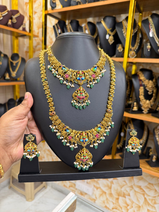 Enamel polish Lakshmi bridal combo set with pastel green beads