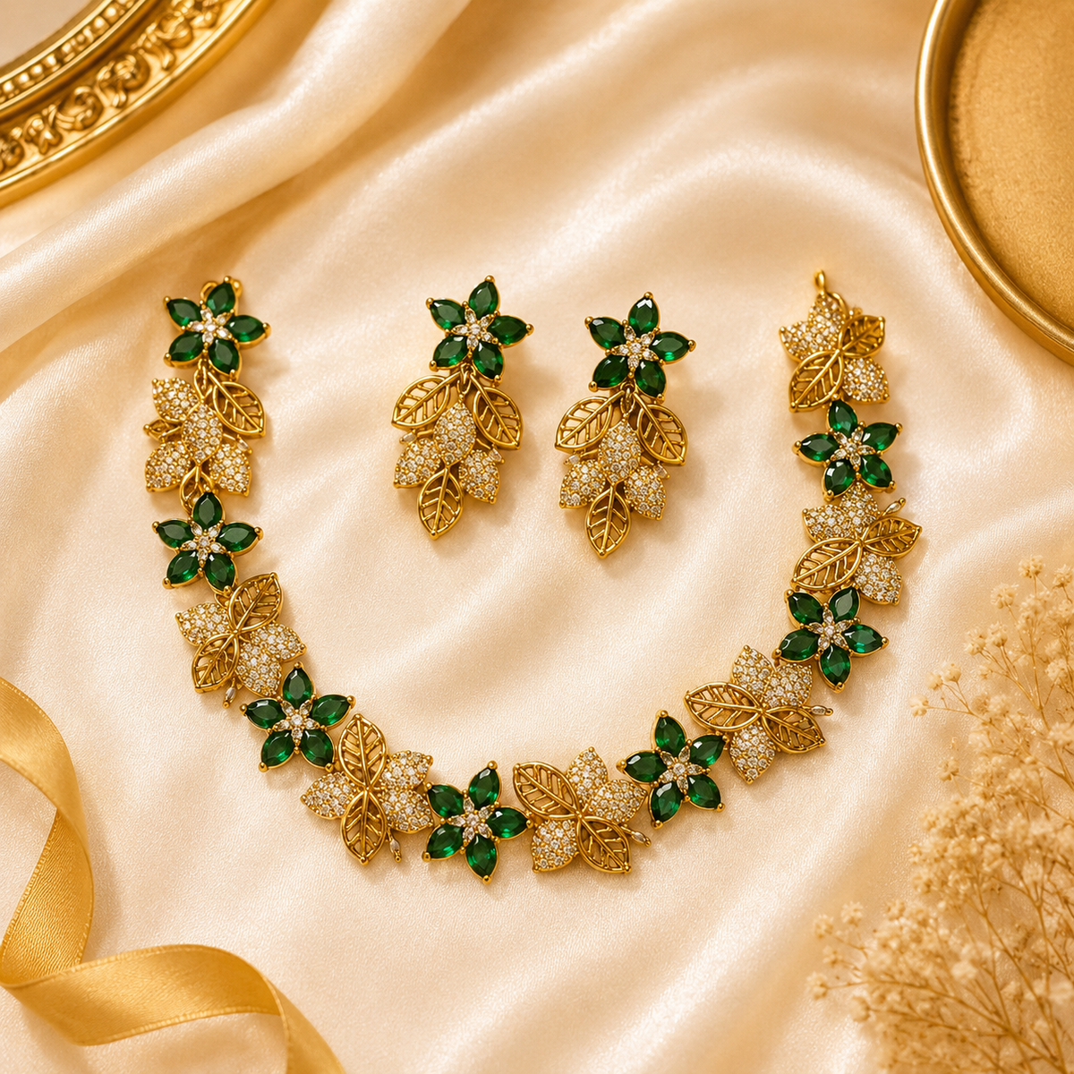 Elegant Emerald Spark Floral Necklace