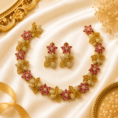 Elegant Ruby Spark Floral Necklace
