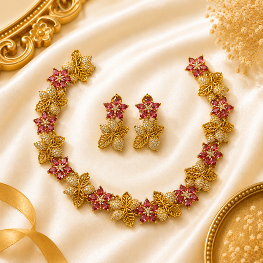 Elegant Ruby Spark Floral Necklace