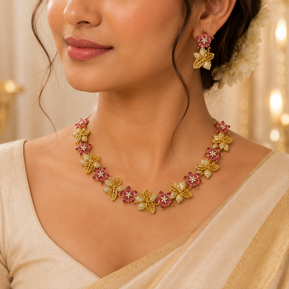 Elegant Ruby Spark Floral Necklace