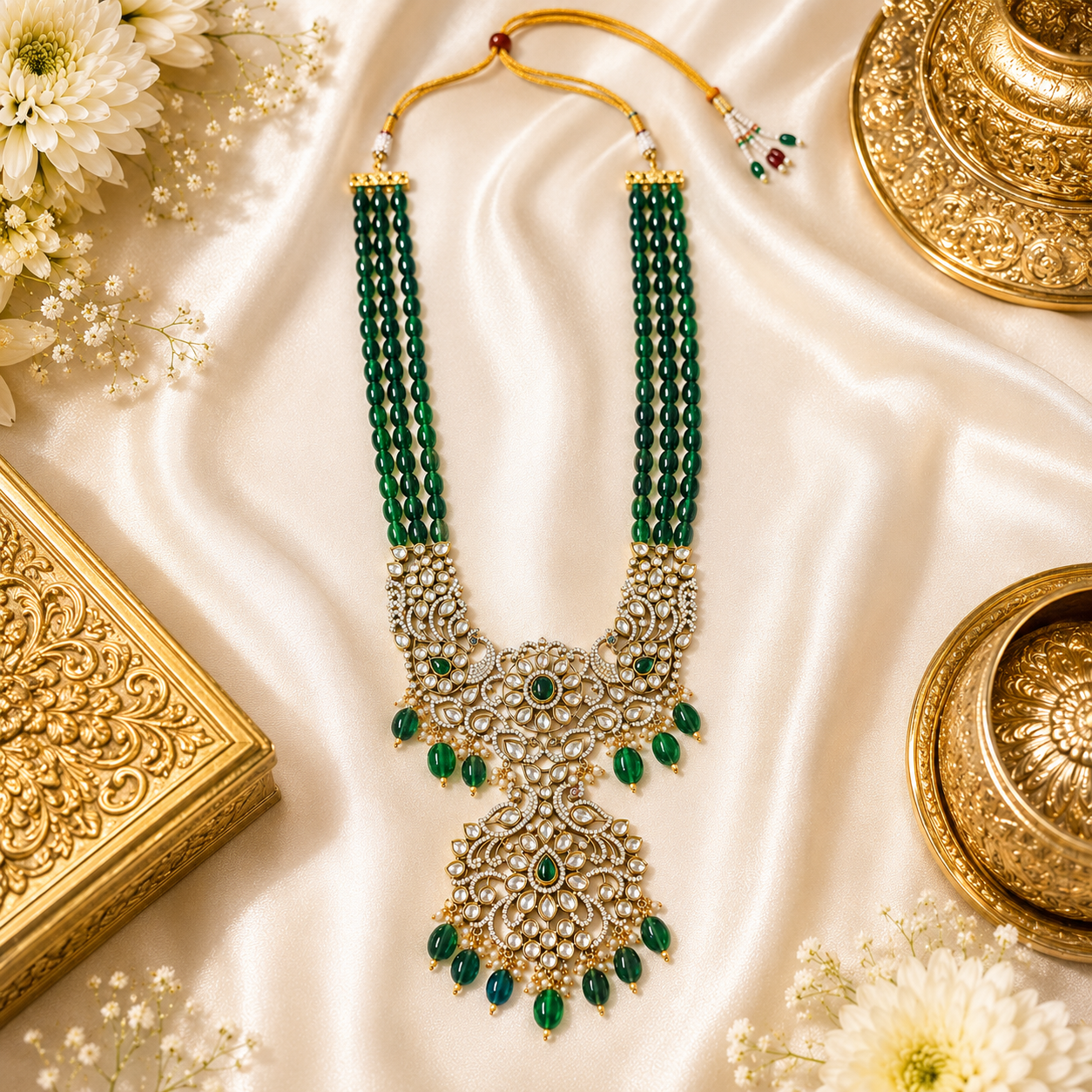 Emerald Blossom Green Beads Collection (Black Mehandhi Polish)