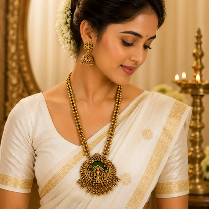 Emerald Enamel Dhanalakshmi Muthu Mala