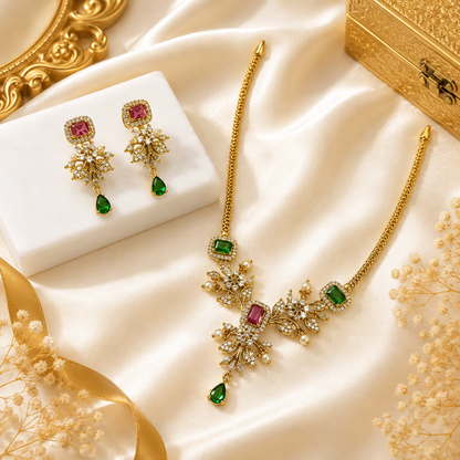 Emerald & Ruby Floral Necklace