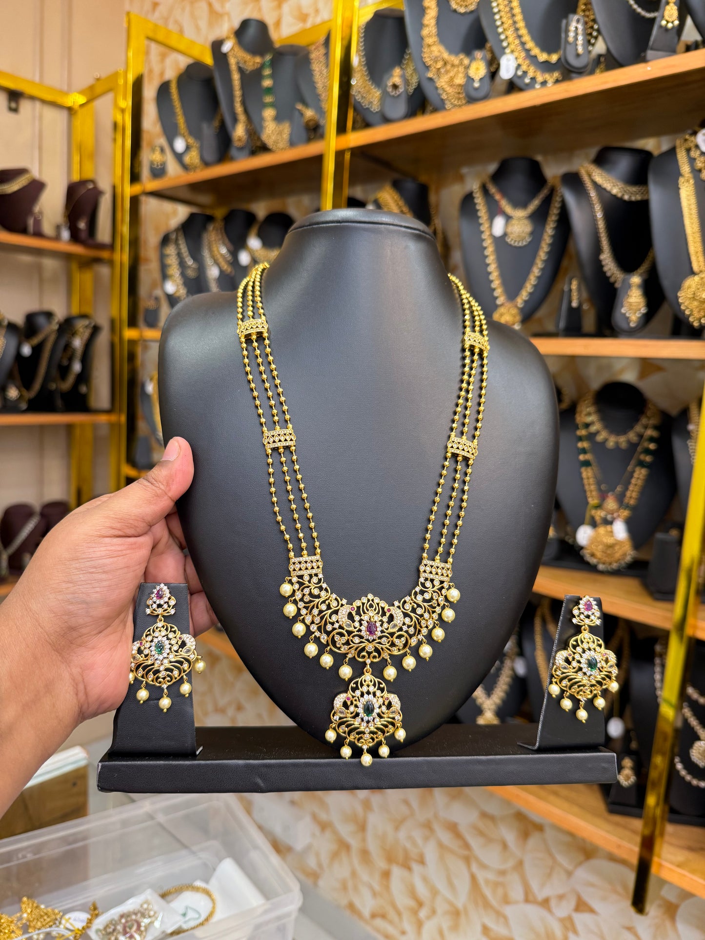 Traditional gold replica stone with pearls haram