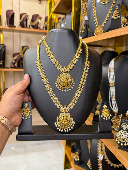 Gold look alike Gajalakshmi stone combo set