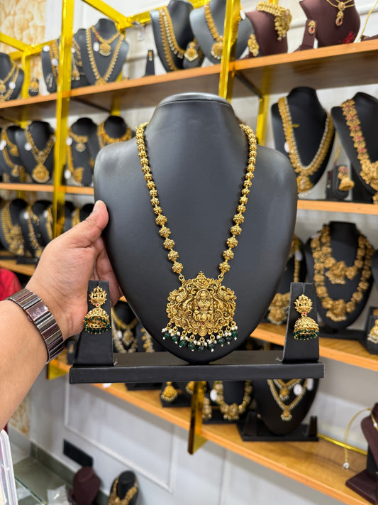 Trendy 3D Lakshmi Muthu mala with green beads