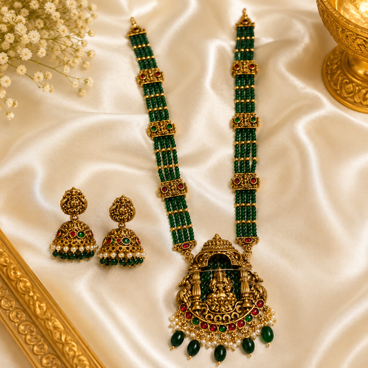 Green Beads Lakshmi & Peacock Haram
