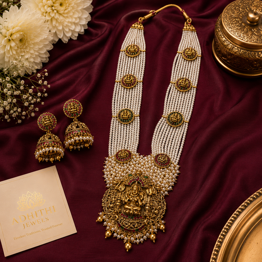 White Beads Gajalakshmi Haram