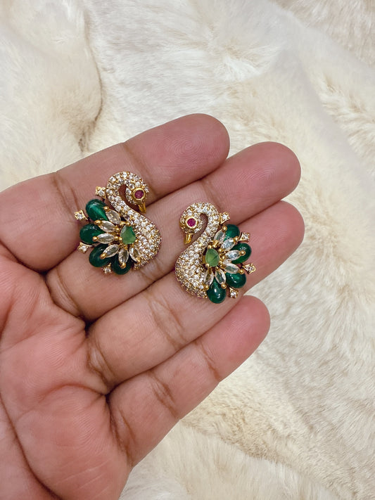 Emerald peacock stone stud