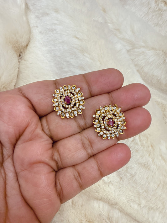 Diamond replica Victorian ruby stone stud