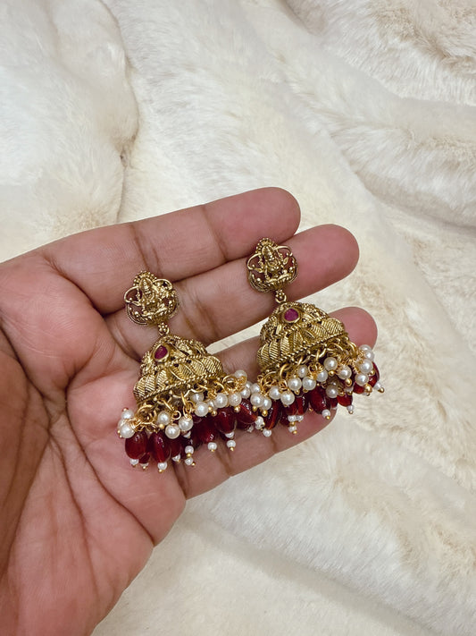 Elegant Lakshmi red beads jumka