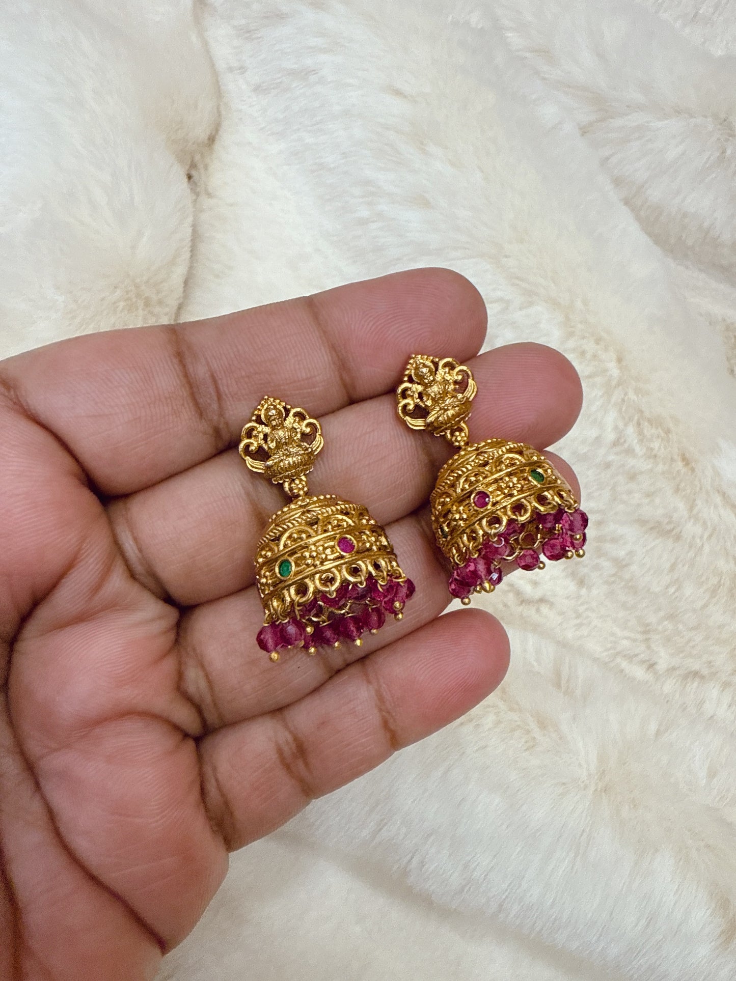 Lakshmi Red pearls jumka