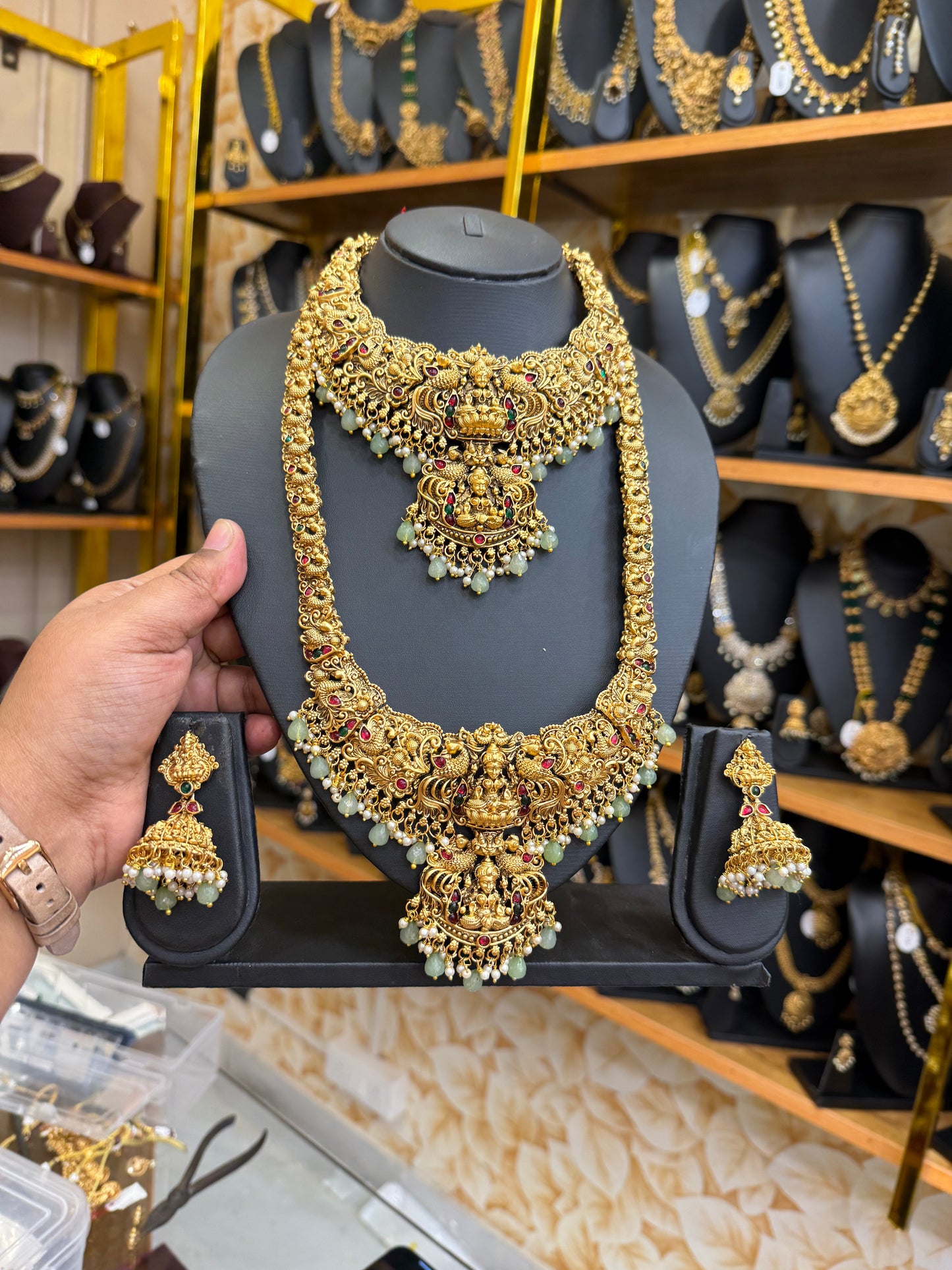 Bridal Pastel green Lakshmi combo set