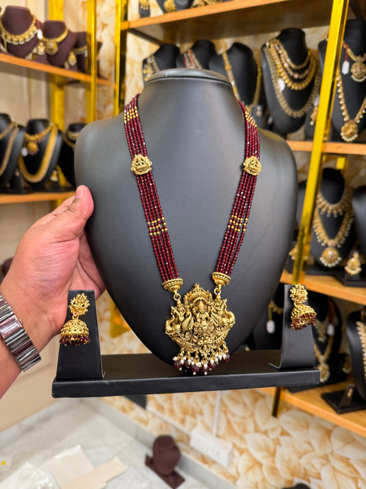 3D Lakshmi antique haram with red beads