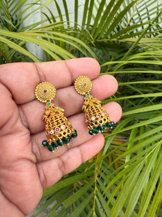 Green beads peacock jumka