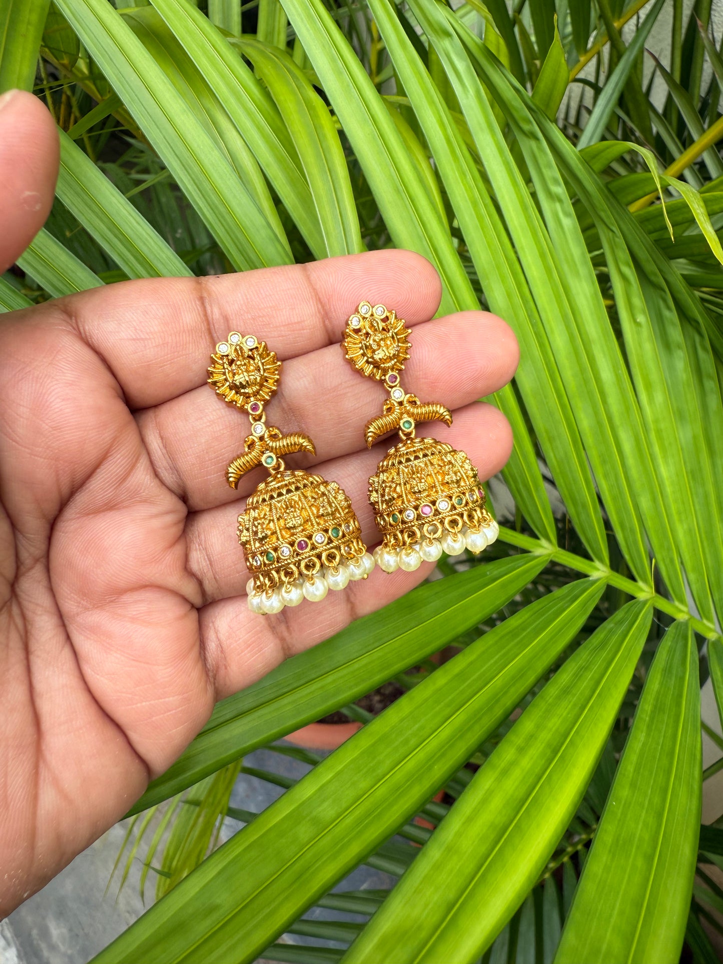 White pearls Lakshmi with peacock jumka