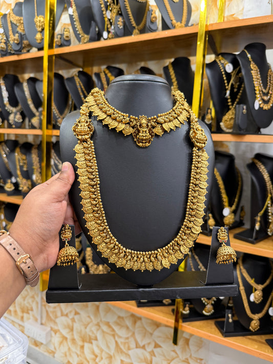 Traditional Lakshmi kaasu mala bridal combo set