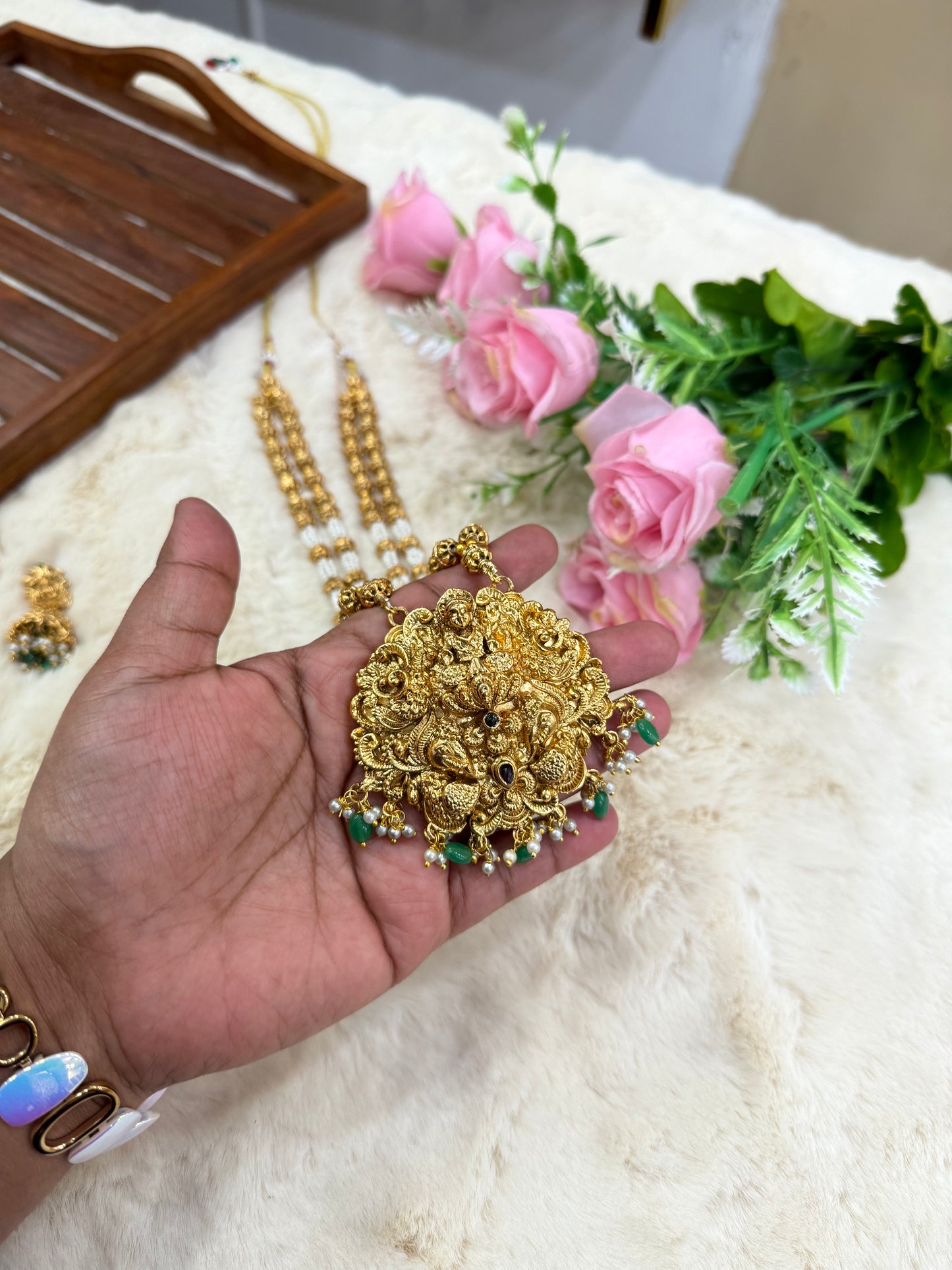 White beads GajaLakshmi muthu Mala