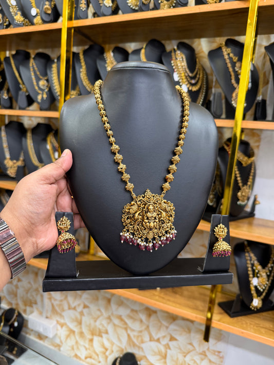 Trendy 3D Lakshmi Muthu mala with Red beads