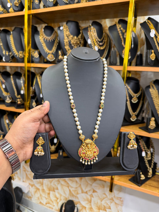 White Pearl Mala with Lakshmi pendant